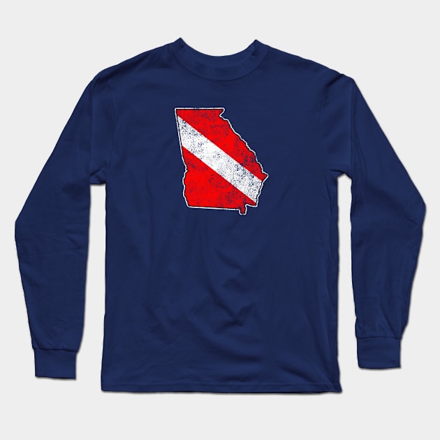 Georgia Dive Flag Scuba Diving State Map Dive Flag Distressed Long Sleeve T-Shirt by TeeCreations